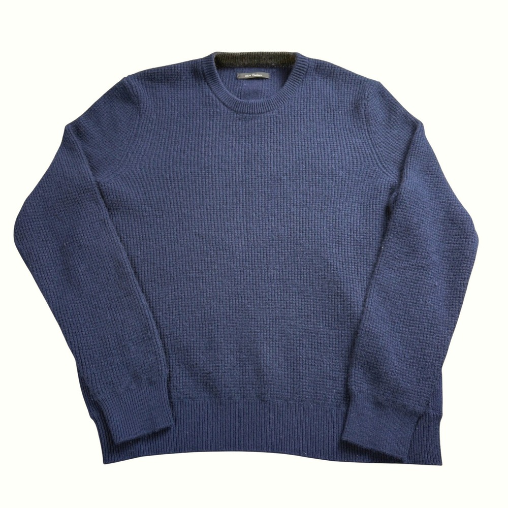 Rag & Bone 100% Cashmere Sweater Men's Large Blue Waffle Knit Crewneck Pullover